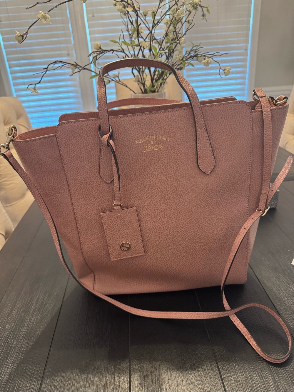 Gucci Dusty Pink Pebbled Leather Tote with Shoulder Strap